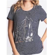 Modèle avec encolure ronde et manches courtes. T Shirt Femme Imprime Motif Petit Bateau Manches Courtes Natural Marin