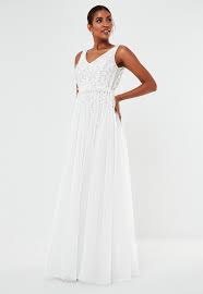 Please welcome bhldn's fall 2020 wedding dresses! White Hand Beaded Plunge Wedding Dress Missguided Ireland