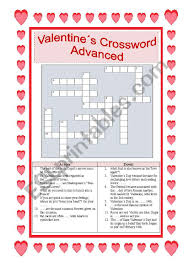 Valentine S Crossword For Advanced With Answer Key Esl Worksheet By Cassy