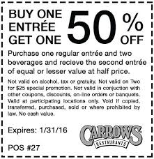 Second Entree 50 Off At Carrows Restaurants Shopping Coupons Restaurant Marketing Coupons