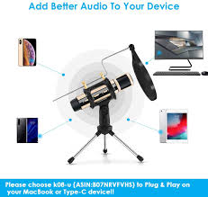 Learning how to record a song to your computer has never been more affordable. Studio Recording Microphone Condenser Broadcast Microphone W Stand Built In Sound Card Echo Recording Karaoke Singing For Phone Computer Pc Garageband Smule Live Stream Youtube Gold
