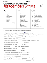 Fun English Grammar Worksheet Prepositions Of Time English Grammar Worksheets Teaching English Grammar English Teaching Materials