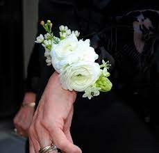 Rebecca Shepherd Floral Design Prom Flowers Wrist Corsage Wedding White Ranunculus