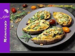 Gefullte Susskartoffeln Mit Spinat Und Frischkase Im Ofen I Youtube Gefullte Susskartoffeln Fleisch Gerichte Susskartoffel
