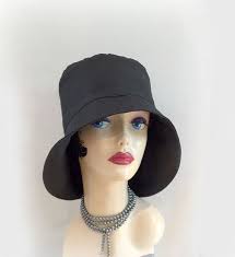 Rain Hat Women 39 S Shower Proof Cloche Rain Wear Stylish Rain Hat Black Waxed Cotton Wide Rear Brim Rainy Day Hat Handmade In Rain Hat Hats Rain Wear