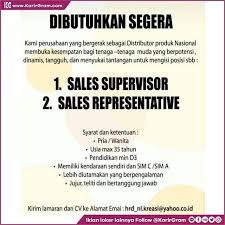 Supervisor adalah anggota manajemen lini depan yang bertanggung jawab atas pekerjaan kelompoknya ke tingkat manajemen yang lebih tinggi. Lowongan Kerja 1 Sales Supervisor 2 Sales Representative Kirimkan Lamaran Anda Ke Email Hrd Nl Kreasi Gmail Com Untuk Informasi Motivasi Dan Lowongan Kerja Lainnya Follow Karirgram Karir Gram