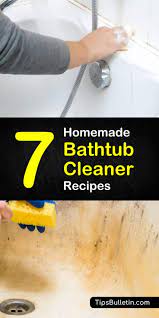 You want to use equal parts of dawn and vinegar you can use a sponge with an attached well as one strategy you can make this mixture in a spray bottle to keep in the bathroom to clean all of the surfaces 7 Amazing Diy Bathtub Cleaner Recipes