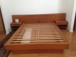 Mid Century Wood Queen Platform Bed Frame With Side Tables Modern Bed Frame Modern Platform Bed Diy Bed Frame
