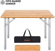 Amazon Com Kingcamp Bamboo Folding Table With Carry Bag 4 Fold Heavy Duty Adjustable Height Aluminum In 2020 Camping Table Camping Sleeping Pad Portable Picnic Table