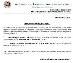 For further details click the link Institute Of Chartered Accountants Of India Icai On Twitter Important Announcement November 2020 Examinations Admit Card And Opt Out Window For More Details Please Visit Https T Co 8jztxohojr Https T Co 0b7laigu2x