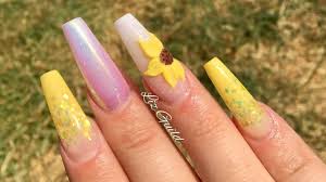 45 yellow nail art designs sunflower nails and design. Sunflower Summer Acrylic Nails Youtube