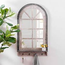 Black And White Arch Mirror With Shelf And Hooks Kirklands Entryway Mirror With Hooks Mirror With Hooks Mirror With Shelf I removed those doors and decided to use them as the frame for my new entryway mirror.