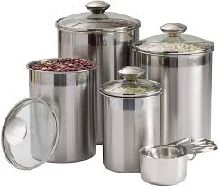 Small canister measures 6x5x7 with an opening of 3.25. Amazon Com Beautiful Canisters Sets For The Kitchen Counter 8 Piece Stainless Steel Medium Sized With Glass Lids And Measuring Cups Silveronyx Tea Coffee Sugar Flour Canisters 8pc Glass Lids Home Improvement