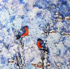 Winter landscape with a lantern and. Winter Landscape Painting Birds Bullfinches Wall Art Painting By Natalya Zhdanova Saatchi Art