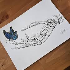 Skeleton Hand Holding A Butterfly Original Hand Drawing Hand Art Drawing Butterfly Drawing Skeleton Hands Drawing