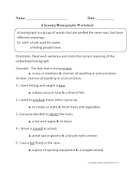 Vocabulary Worksheets Homograph Worksheets