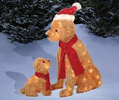Set Of 2 Fuzzy Lighted Dogs Mama Puppy Display Outdoor Christmas Yard Decoration Holiday Winter Lawn Sculptures Christmas Yard Decorations Outdoor Christmas Outdoor Christmas Decorations Yard