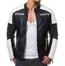 Made To Hand Racer Jacket In Black White Quilted Design Real Leather Jacket Ebay In 2021 Fitted Biker Jacket Leather Jacket Leather Jacket Men