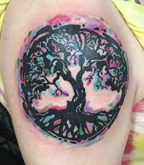 Watercolor tree tattoos with family fingerprints, flowing colors, record the warm and rich family life. Watercolor Tree Of Life By Cj At Richmond Street Tattoo In Providence Ri Tattoos