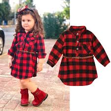 Fashion Girls Christmas Clothes Kids Baby Girls Red Plaid Outfits Long Sleeve Pocket Princess Party Shirts Dress Belt 2pcs 0 5y Clothing Sets Aliexpress