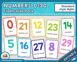 printable numbers 0 30 flashcards standard style digits payhip