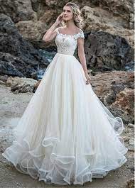 Coupons for our followers only! Dressilyme Dressilyme Dressilyme Glamorous Tulle Jewel Neckline A Line Wedding Dress With Bead Bridal Dresses Beautiful Wedding Dresses Elegant Bridal Gown