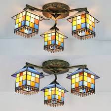 Maybe you would like to learn more about one of these? House Shape Restaurant Semi Flush Ceiling Light Stained Glass 3 Lights Tiffany Style Light Fixture Takeluckhome Com
