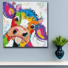 Animal Pop Art Cute Little Cow Oil Painting Wall Art Paiting Canvas Paints Home Decor Abstract Prin Pop Art Animals Canvas Painting Diy Animal Canvas Paintings