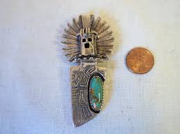 Turquoise Sterling Silver Kachina Pendant Brooch, Native American First  Nations Southwest Indian Jewelry