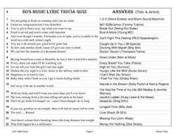 Every now and then i get a little bit terrified — total eclipse of the heart by bonnie tyler. 1980 S Music Lyric Trivia Answers By Gary Kern Issuu