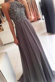 Grey Chiffon Halter Beaded Long Prom Dresses Formal Dress For Girls Mp251 Bluepromdresses Grey Prom Dress Sequin Prom Dresses Long Halter Prom Dresses