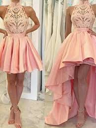 Chic High Low Prom Dresses Asymmetrical Appliques Pink High Neck Prom Dress Evening Dress Jkl331 Vestidos 15 Vestidos Vestidos Incriveis