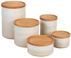 The lids have a silicone gasket to keep the contents of your containers sealed and foods fresh. Le Creuset Storage Canisters Set Of 5 Storage Canisters Canisters Coffee Canister