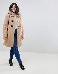 Asos camel beige hooded coat duffle dolly skirt trench parka jacket 8 36 new. Asos Curve Duffle Coat With Faux Fur Hood Asos