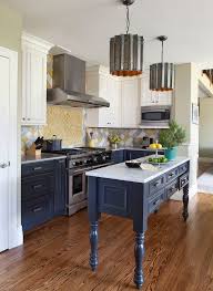 Traditional Kitchen Idea With Blue Bottom Cabinets White Upper Cabinets Stainless Steel App White Kitchen Layouts Modern Kitchen Cabinets Kitchen Remodel Small