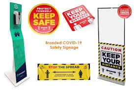 Signage includes temporary signs, mobile community signs, election signs, and signs that advertise a service. Branded Covid 19 Safety Signage Personal Protection Merchandise