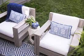 Making wooden outdoor furniture is a great pastime so i highly recommend it. Patio Makeover With Frontgate Grey Outdoor Furniture Blue Outdoor Decor Patio Furniture Cushions