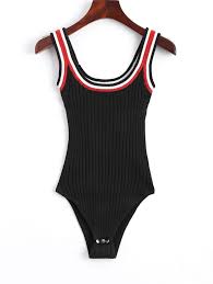 Black And White Striped Bodysuit Outfits Knitted Contrasting Stripes Ribbed Bodysuit Black White Sponsored Stripes Contrasting Knitted Rib Body Suit Outfits Knit Bodysuit Clothes
