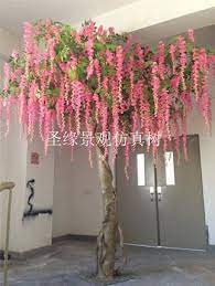 餐厅用的仿真紫藤花树客厅摆放的人造假玻璃钢真干紫藤花树 plants diy