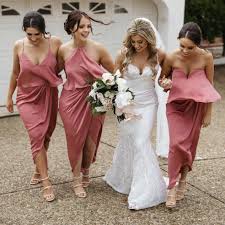 Bridesmaids By Shona Joy On Instagram Blushing Bridesmaids In Our Luxe Draped Dresses In Rose Captured By Short Bridesmaid Dresses Bridesmaid Bridesmaid Gown