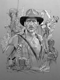 I 039 M A Big Indiana Jones Fan This Is A Drawing Done For Temple Of Doom It 039 S Black And White Pencils On Gra Indiana Jones Indiana Jones Films Indiana