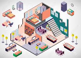 Illustration Of Info Graphic Interior Room Concept In Isometric Isometric Interior Design Videos Interior Illustration
