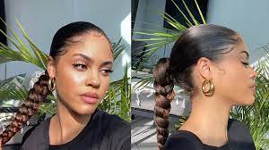 Sleek Back Long Ponytail Braid On Curly Hair Easy Beginner Friendly Braided Ponytail Curly Hair Braids Long Ponytail Braid