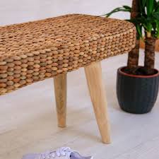 Enhance your home with a tasteful upholstered bench or settee to create additional comfort and storage in your entryway and living room. Wooden Hallway Bench With Wicker By Za Za Homes Notonthehighstreet Com