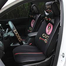 Black And Pink Car Seat Covers 401 52 Icesilk Leather Gucci Puppy Car Seat Covers Universal Pads Seat Cushions 9pcs Black Pink Cute Car Accessories Puppy Car Seat Car Seats