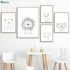 leeuw konijn beer wasbeer muur canvas schilderij nordic posters en prints nursery muur pictures vo kinderkamer decor kunst voor kinderkamer babykamer decoratie