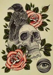 Skull Raven Rose Traditional Tattoo Crow Tattoo Flower Skull