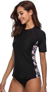 Attraco Women Rash Guard Upf 50 Short Sleeve Swim Shirts Swimsuit Top Sun Shirt At Amazon Women S Clothing Swim Shirts For Women Rash Guard Women Swim Shirts