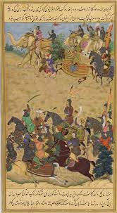 akbar leads the mughal army during a campaign 16th century manuscript mughal paintings art mughal