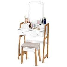 Crebilly Makeup Vanity Set With Stool And Mirror In 2020 Vanity Table Set Makeup Table Vanity Vanity Design